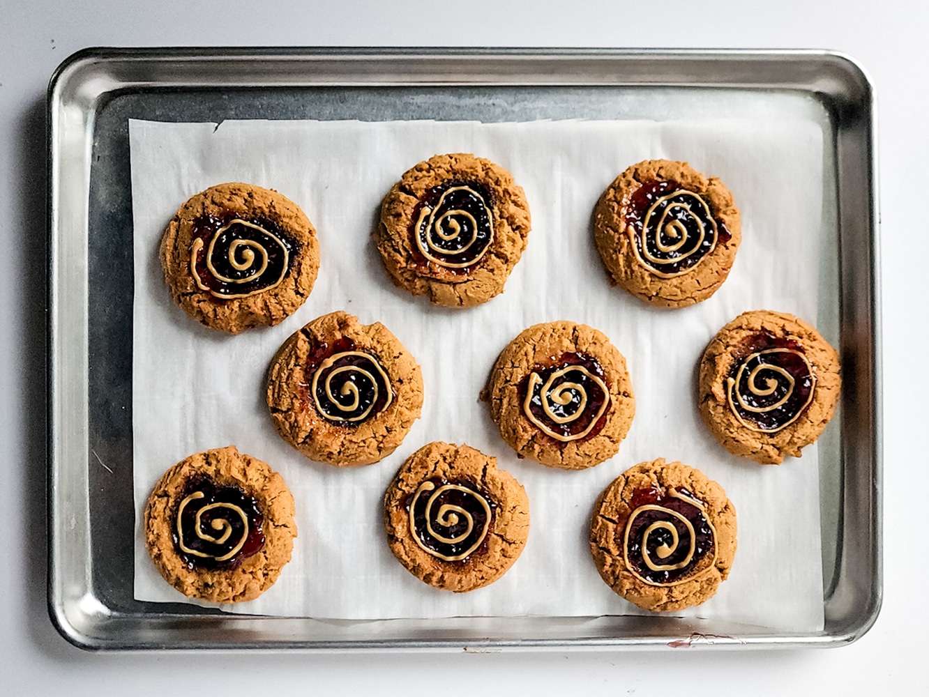 Peanut Butter and Jelly cookies right out of the oven