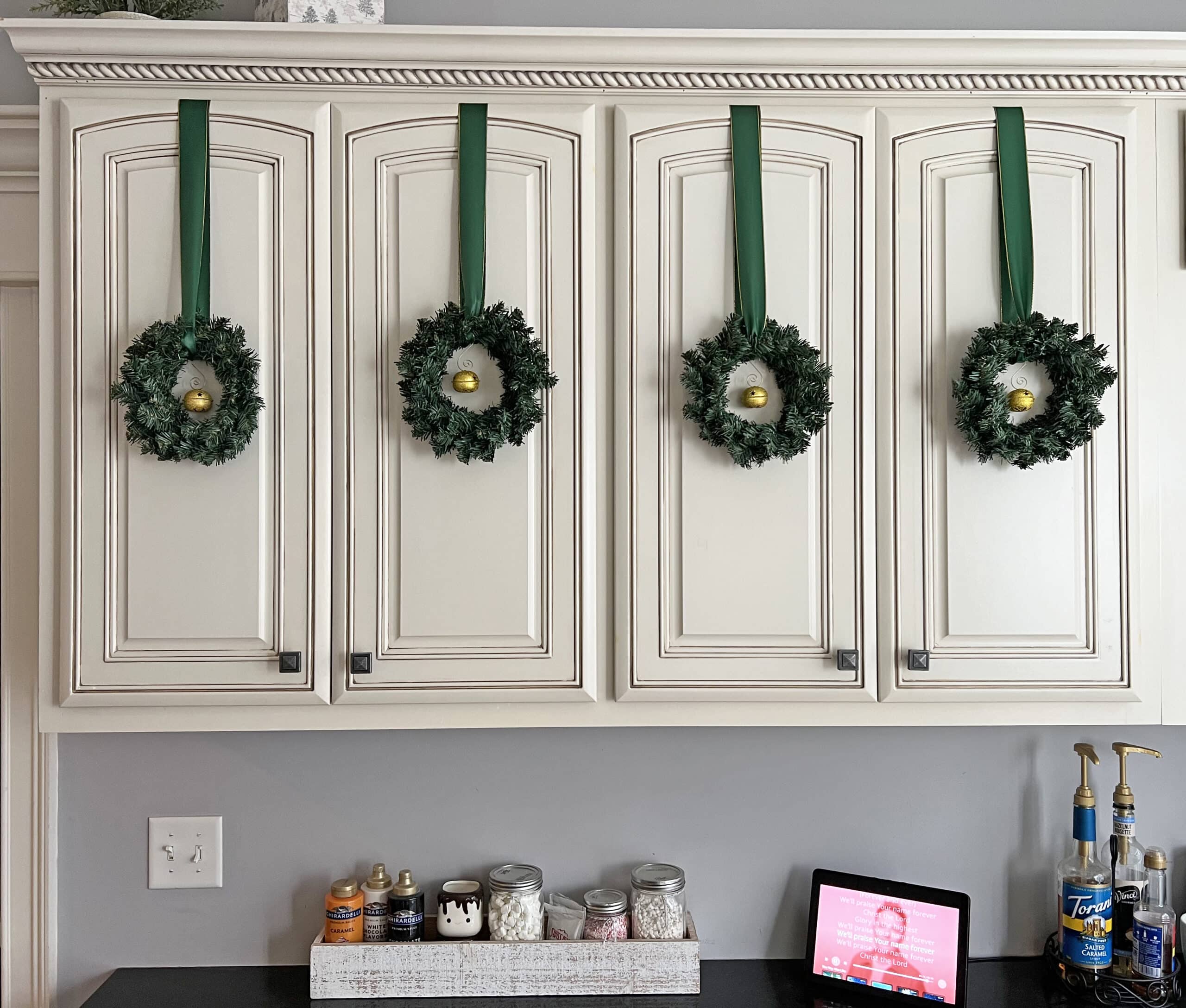 green and gold Christmas kitchen