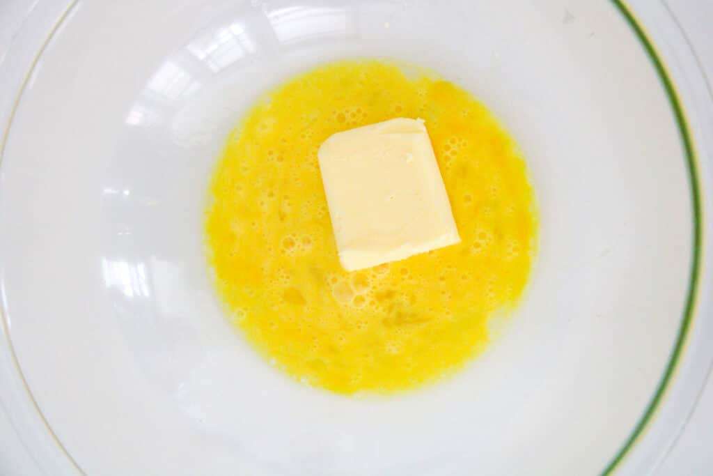 Eggs and shortening in a bowl