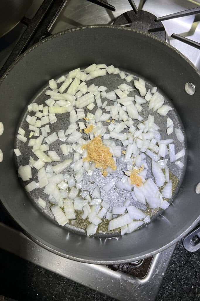 saute onion and garlic in olive oil