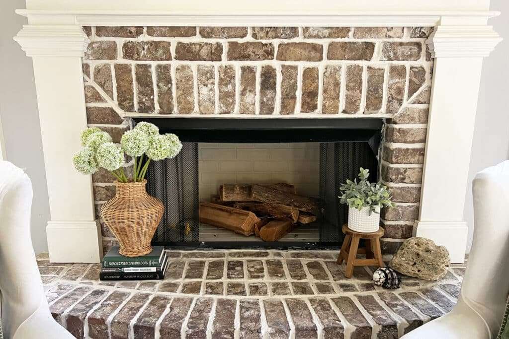 Green and Black Spring Decor fireplace hearth