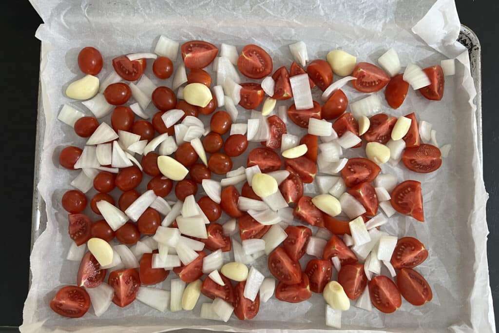 Spread all the veggies onto a sheet pan
