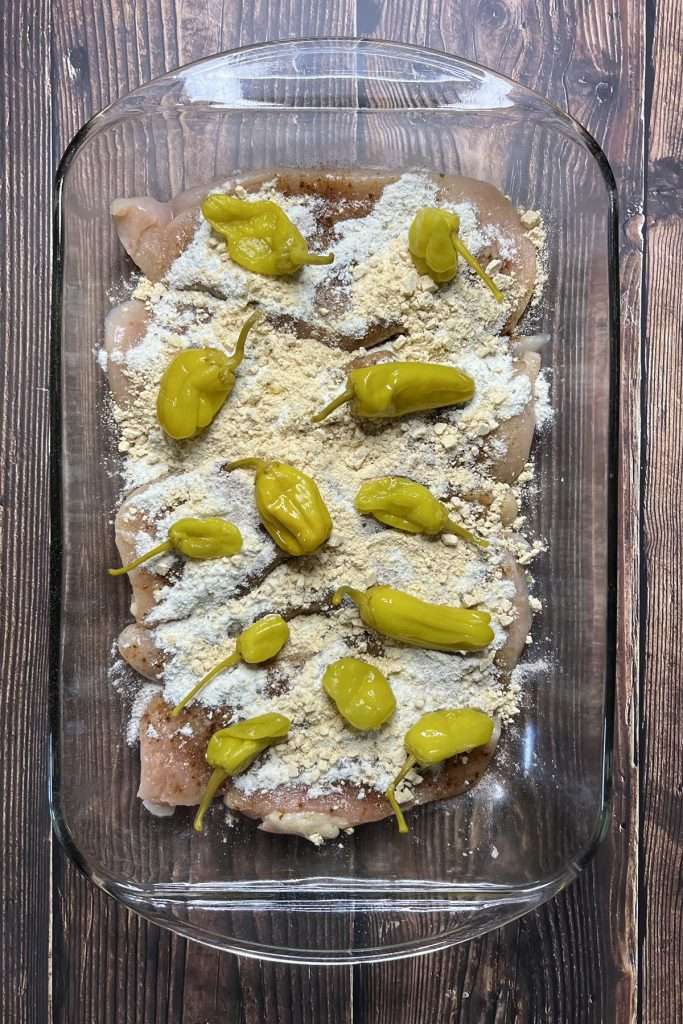 Place peppers over the top of all the chicken