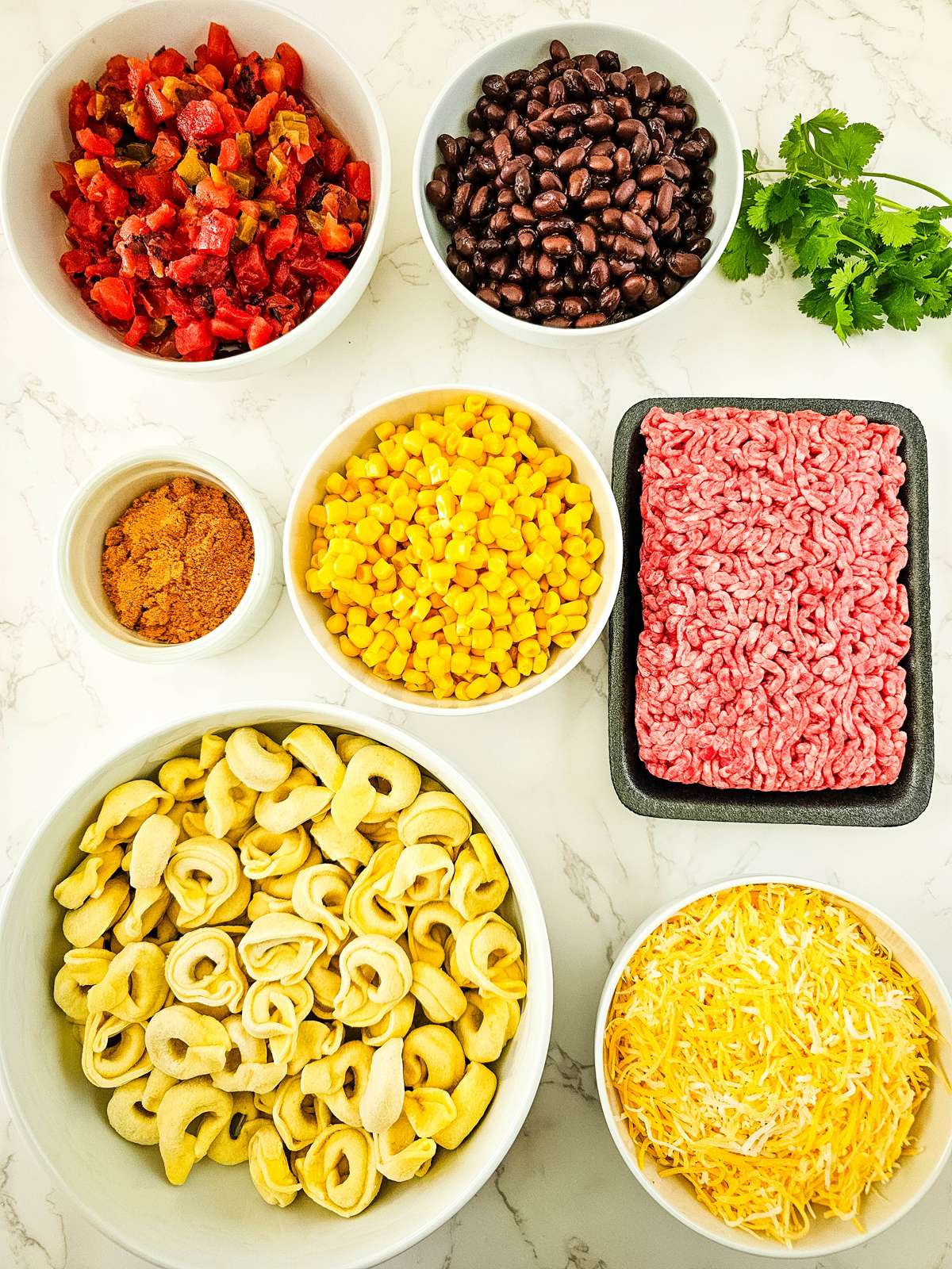 Ingredients for Mexican Skillet with Ground Beef and Tortellini