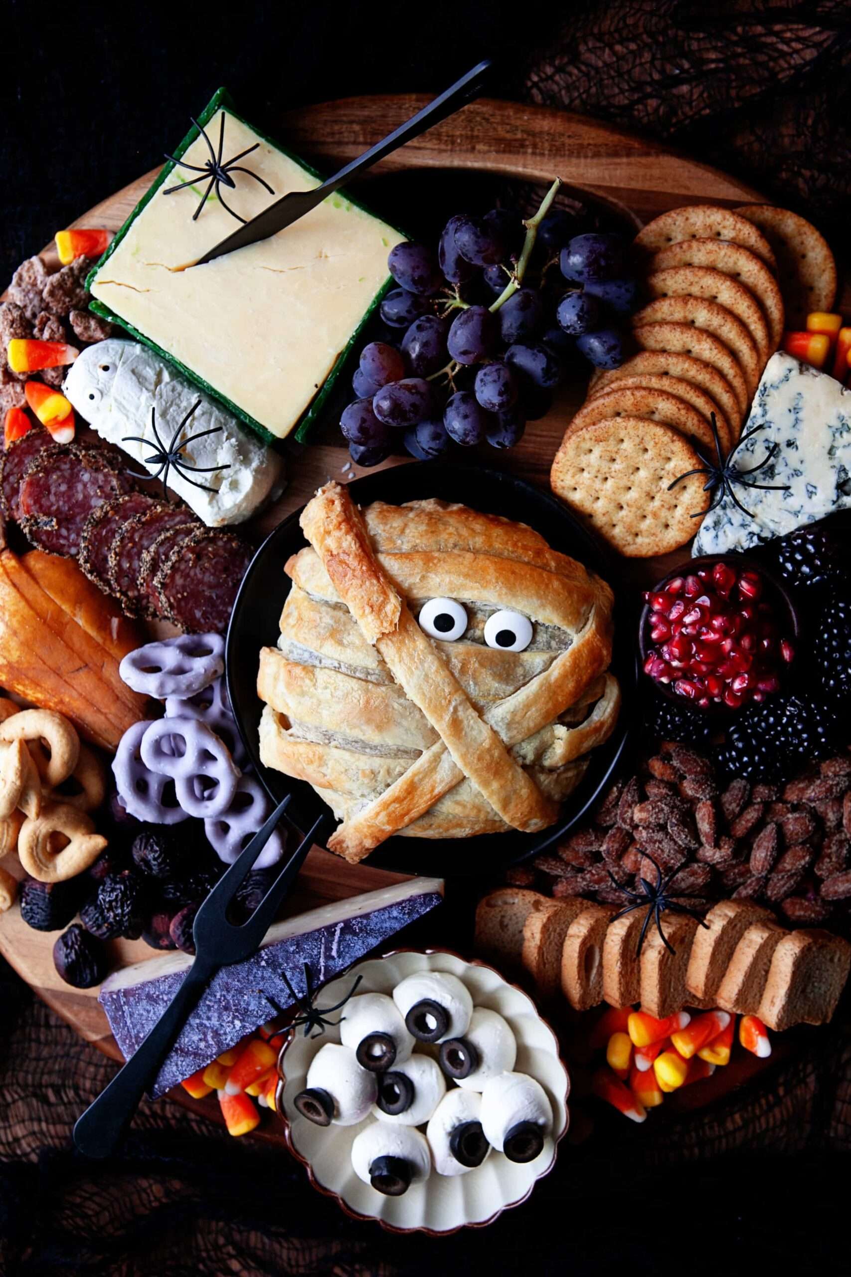 Mummy Baked Brie Halloween Board by Noshing with the Nolands