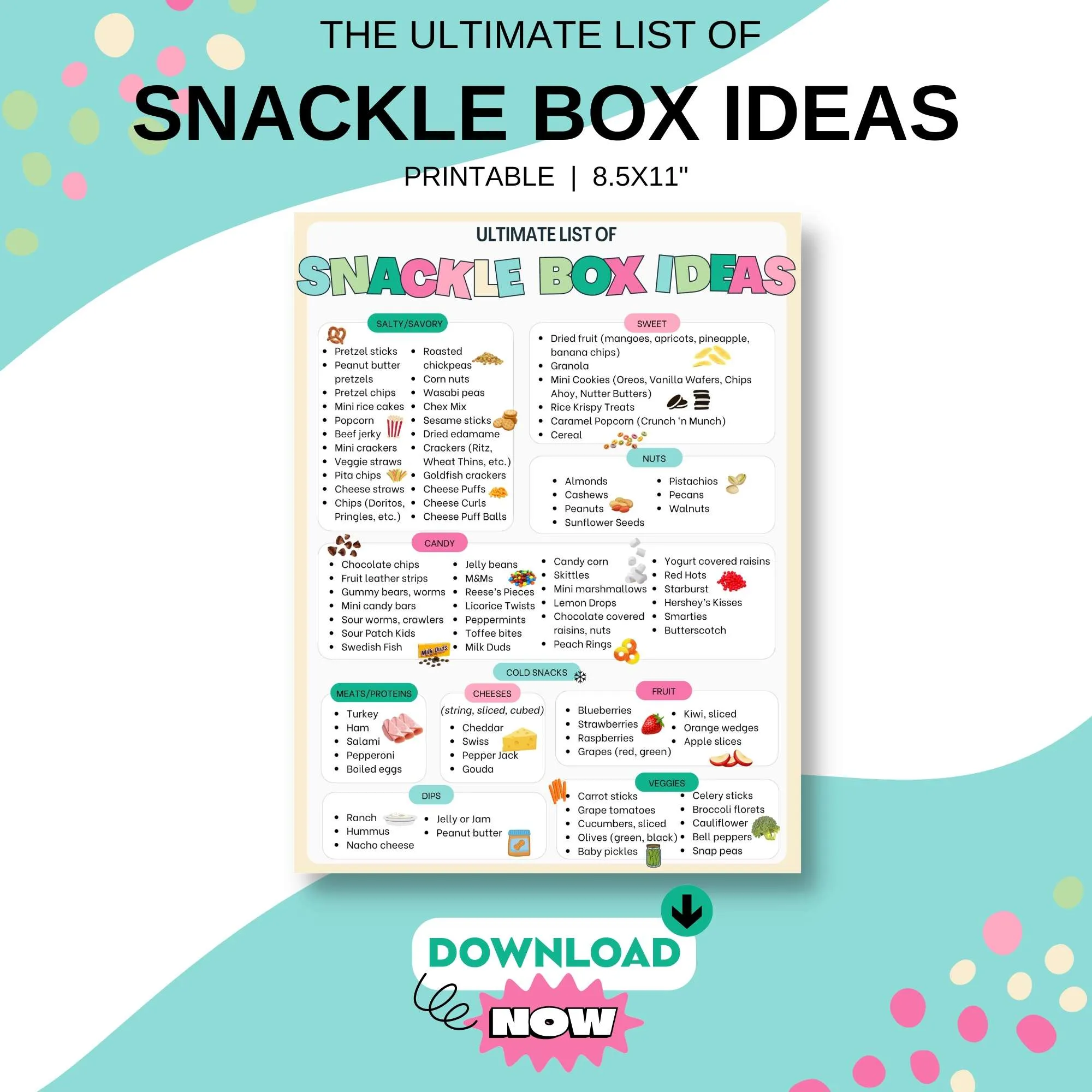 Snackle Box Ideas - Instant Download
