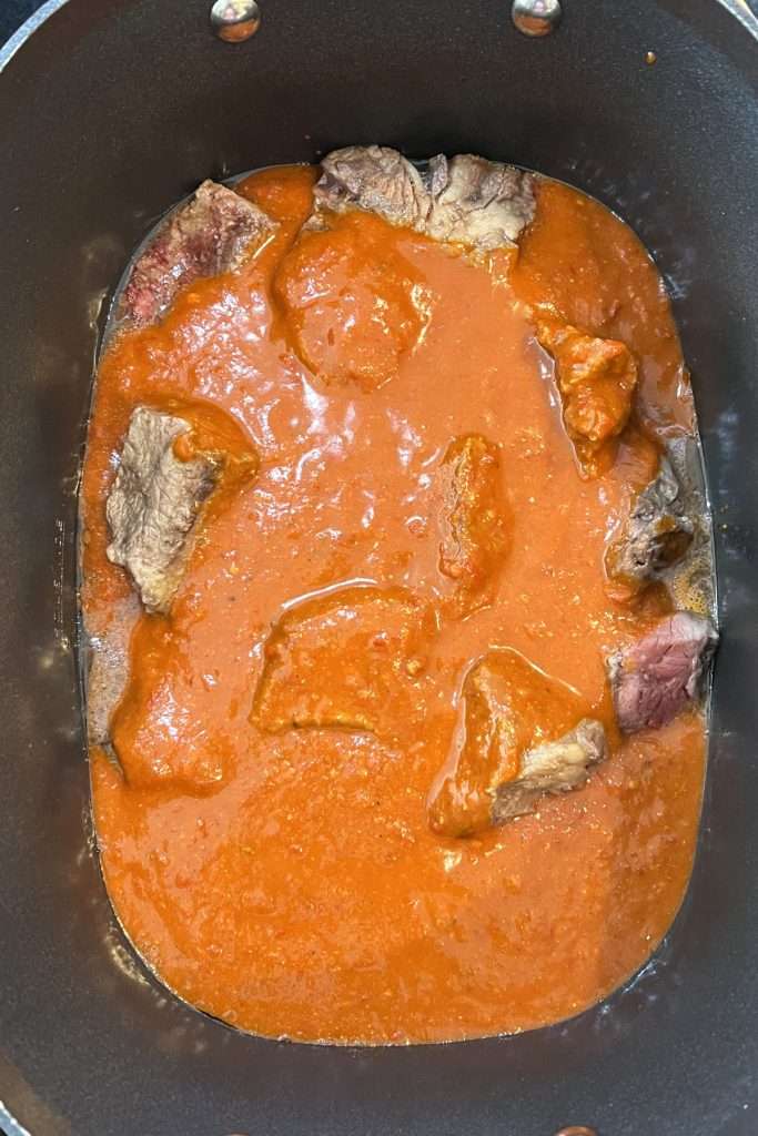 Pour sauce over beef