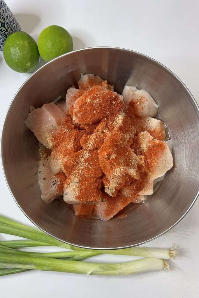 Add seasonings and olive oil