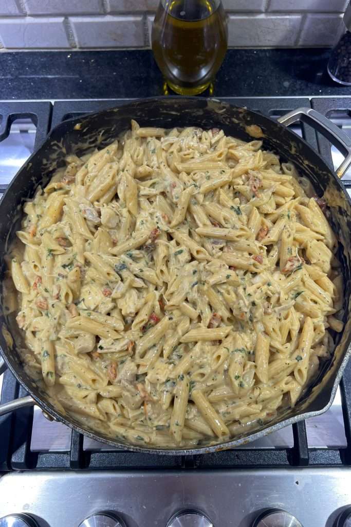 Stir until all pasta is well coated in the creamy sauce