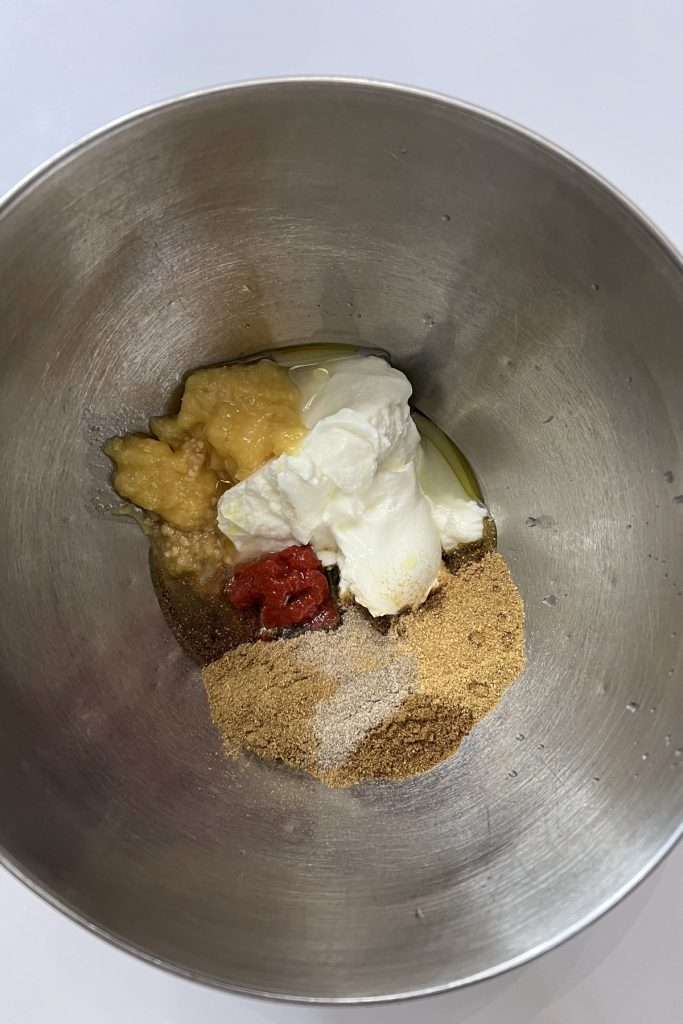 Place all marinade ingredients into a medium bowl.