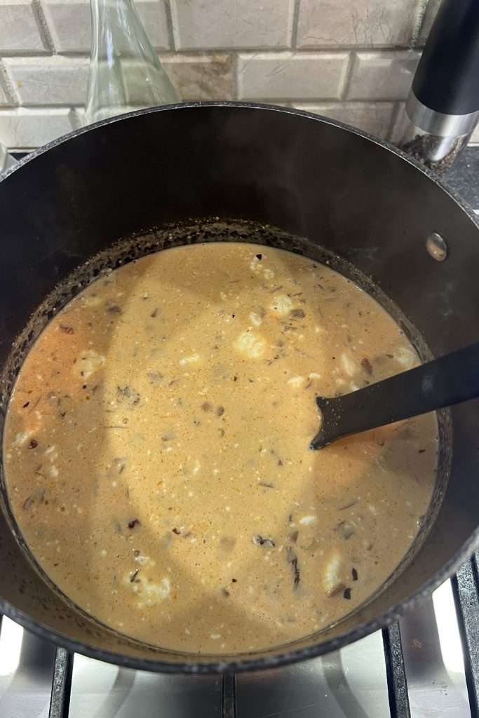 Heat and stir until cream cheese has melted