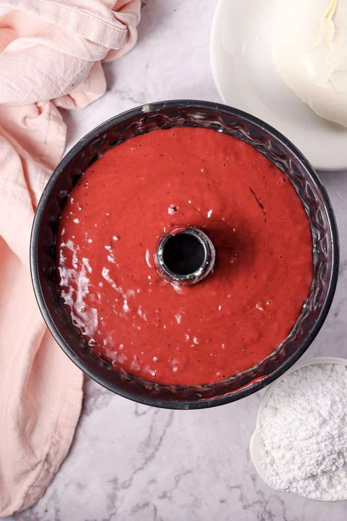 pour batter into prepared bundt pan