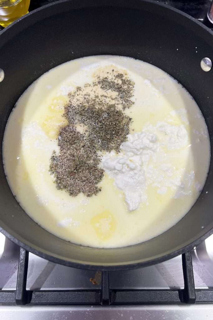 Add seasonings and cream cheese.