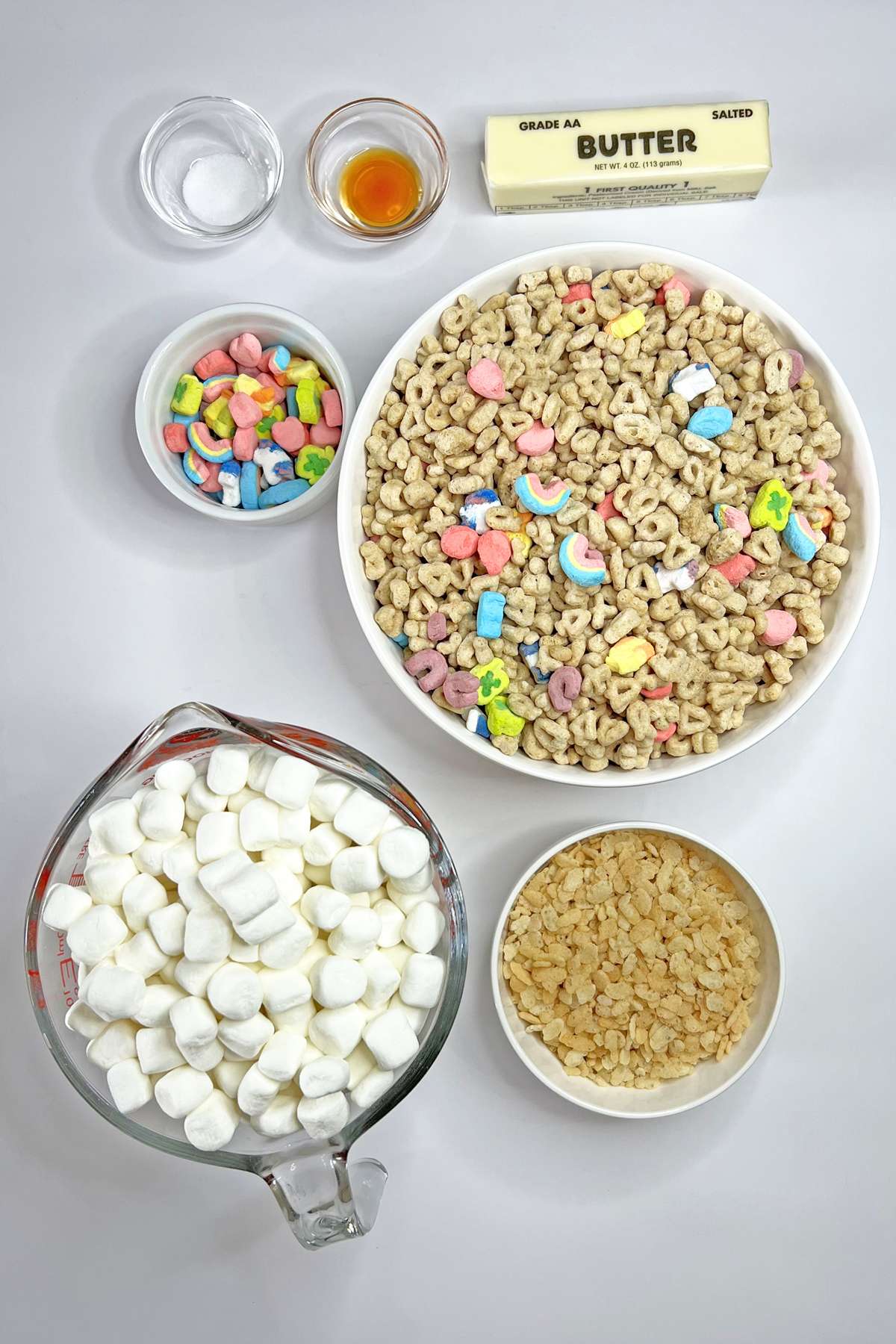 Ingredients for Lucky Charms Krispie Treats