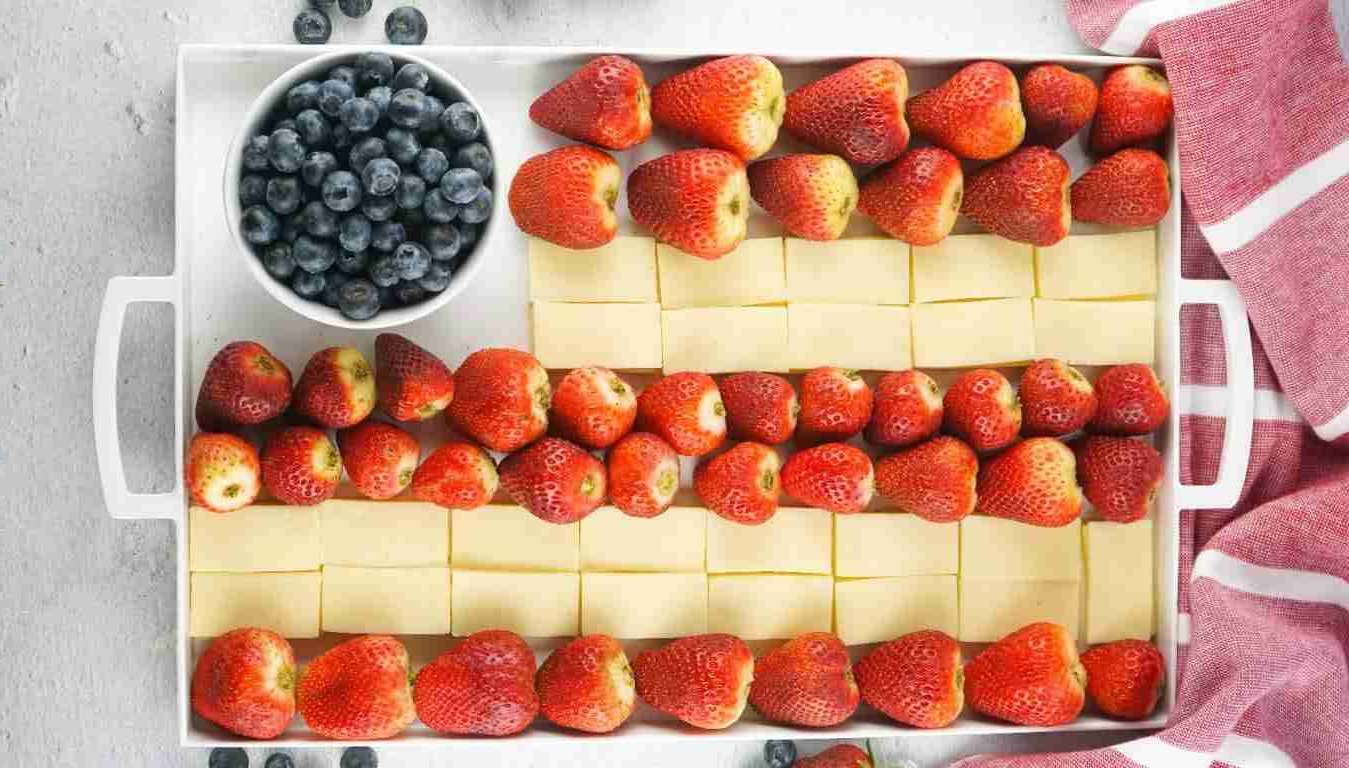 Red White and Blue Cheese and Fruit Board