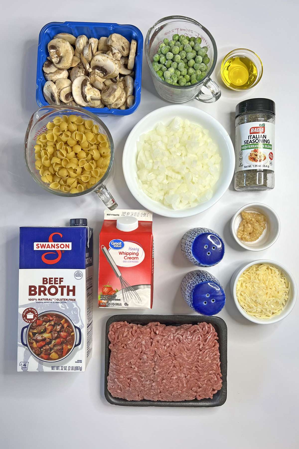 Ingredients for Alfredo Ground Beef Pasta