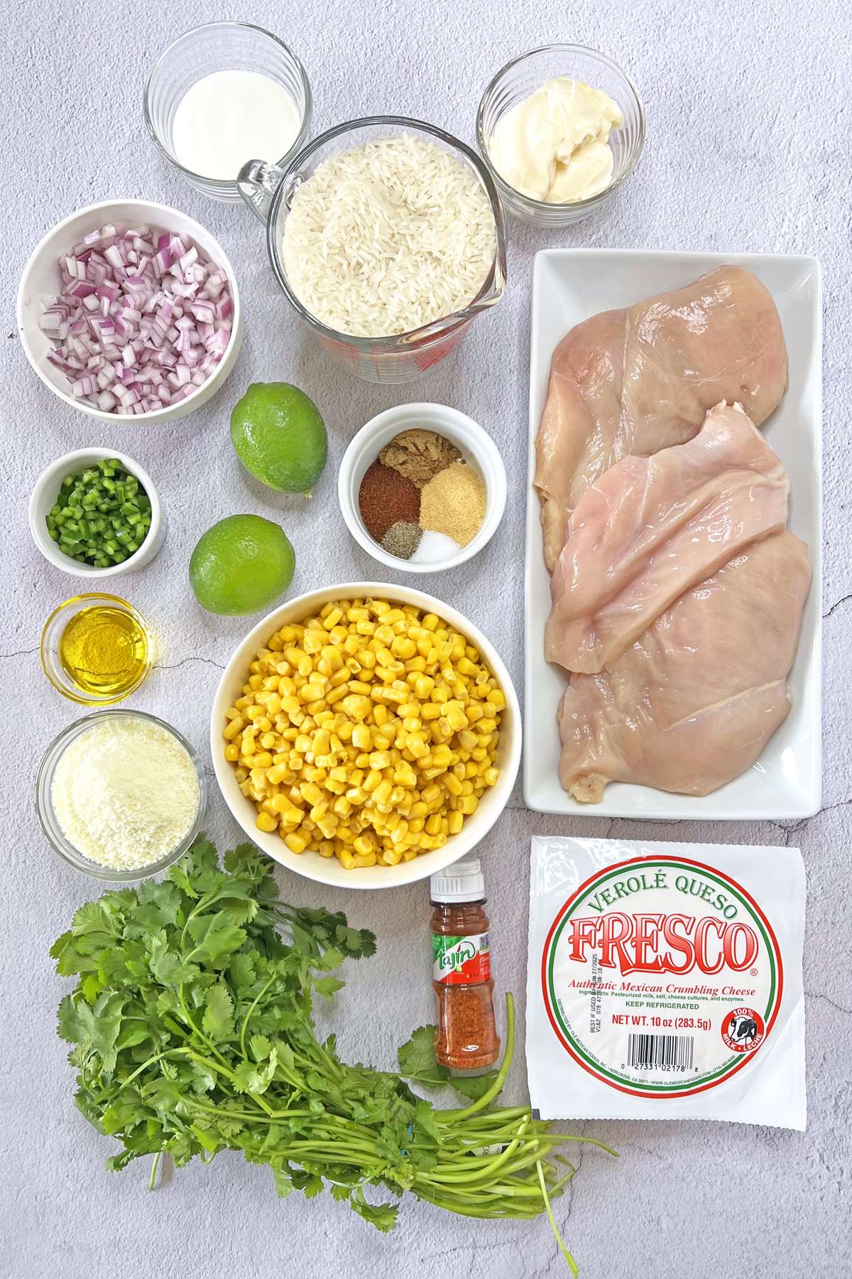 Ingredients for Street Corn Chicken Rice Bowls