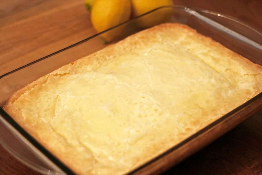 Gooey Lemon Butter Cake fresh out of the oven.