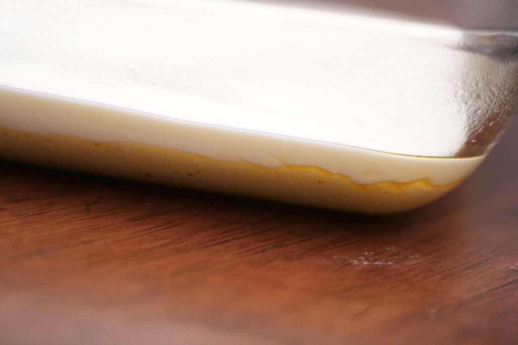 Closeup showing layers in the Gooey Lemon Butter Cake.