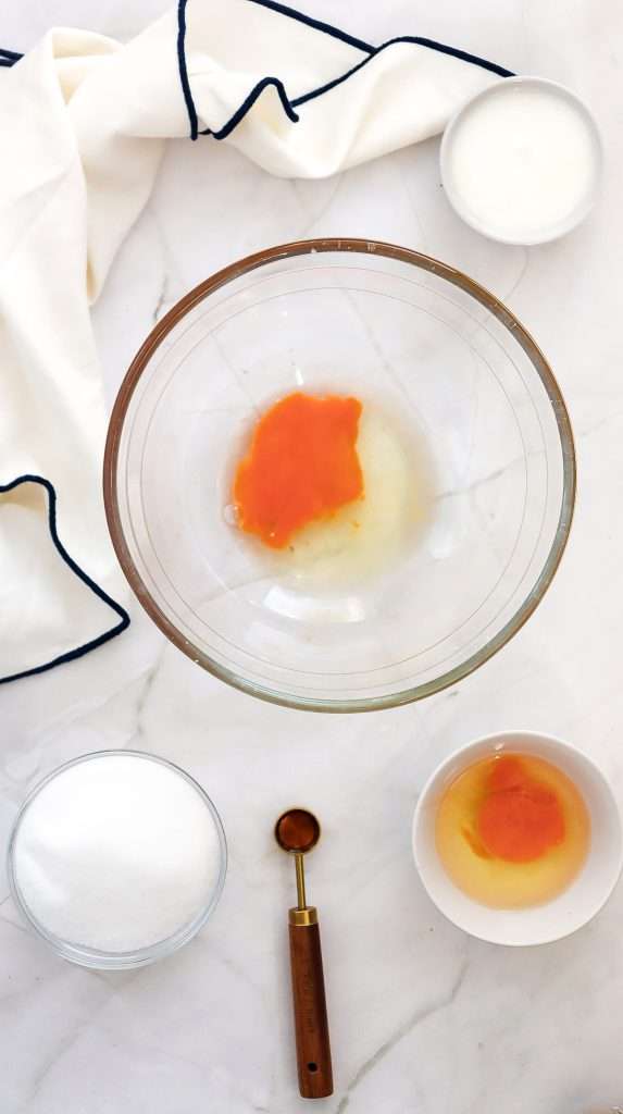 Combine sugar and eggs