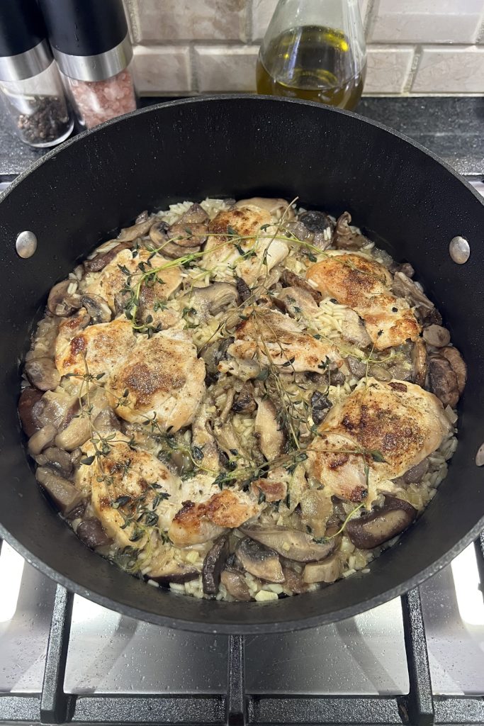 Chicken and rice after cooking for 20 minutes.