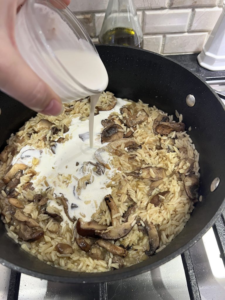 Pour in the heavy cream.