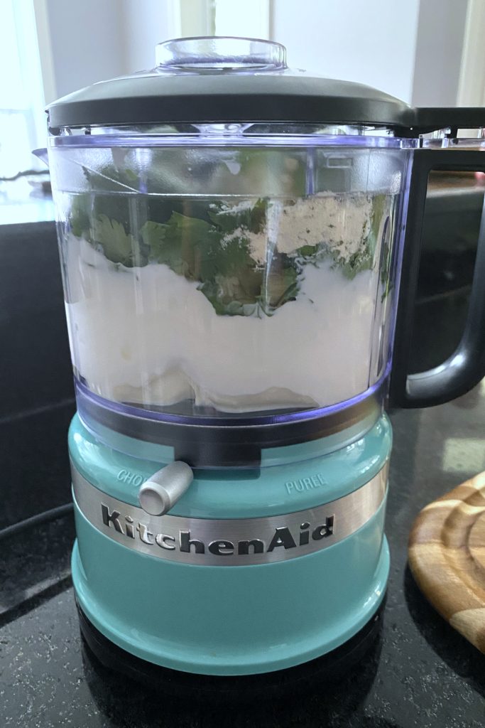 Blend ingredients in the food processor.