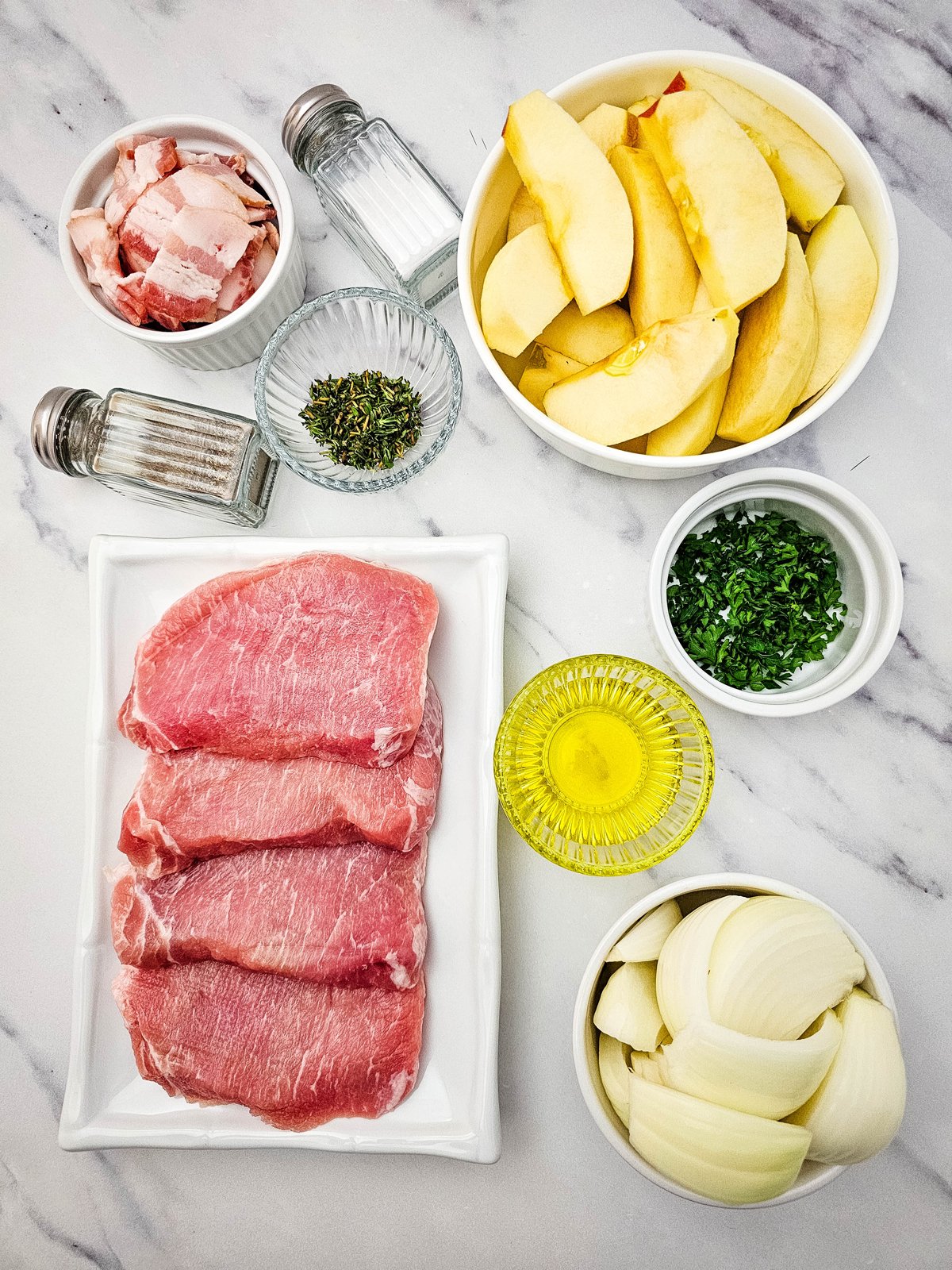 Ingredients for Skillet Pork Chops with Apples and Onions