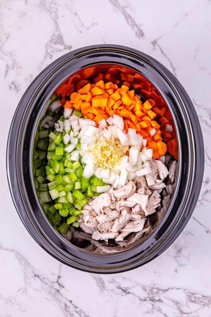 Place turkey and chopped veggies in the crockpot