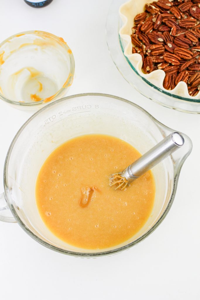 Add the melted caramel to the filling mixture.