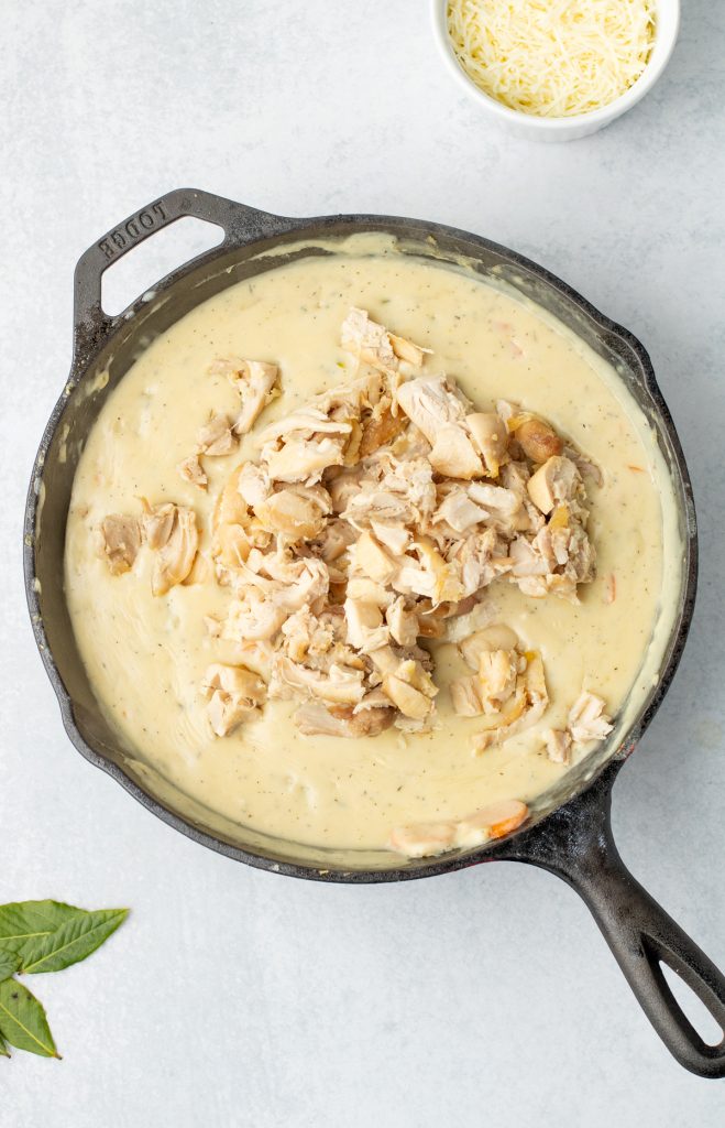 Add cooked chicken.