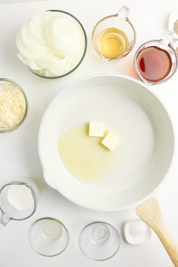 Butter melting in a skillet.