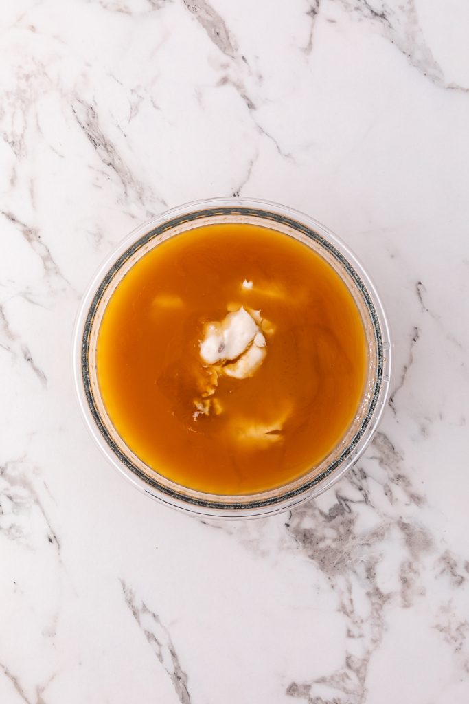 Beef broth, cornstarch, cream of mushroom soup, and Worcestershire sauce.