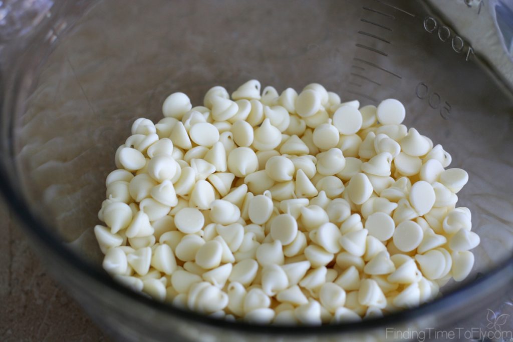 Melt the white chocolate chips.