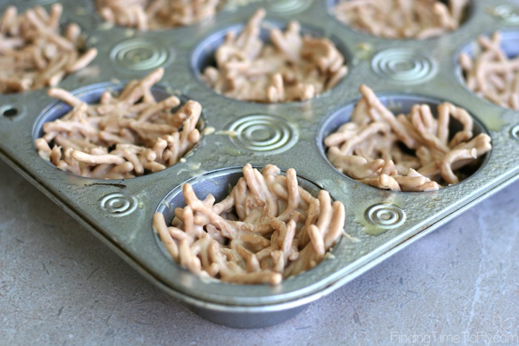 Shape into nests in the muffin pan.