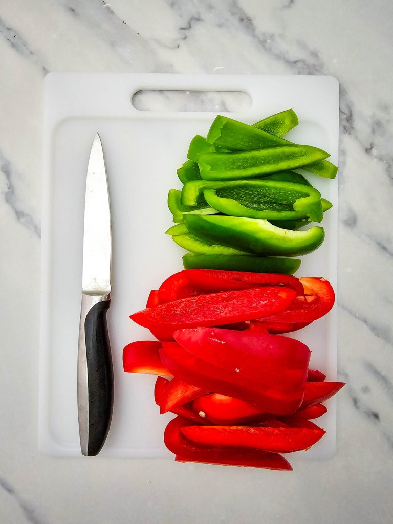 Bell peppers cut into thin strips.