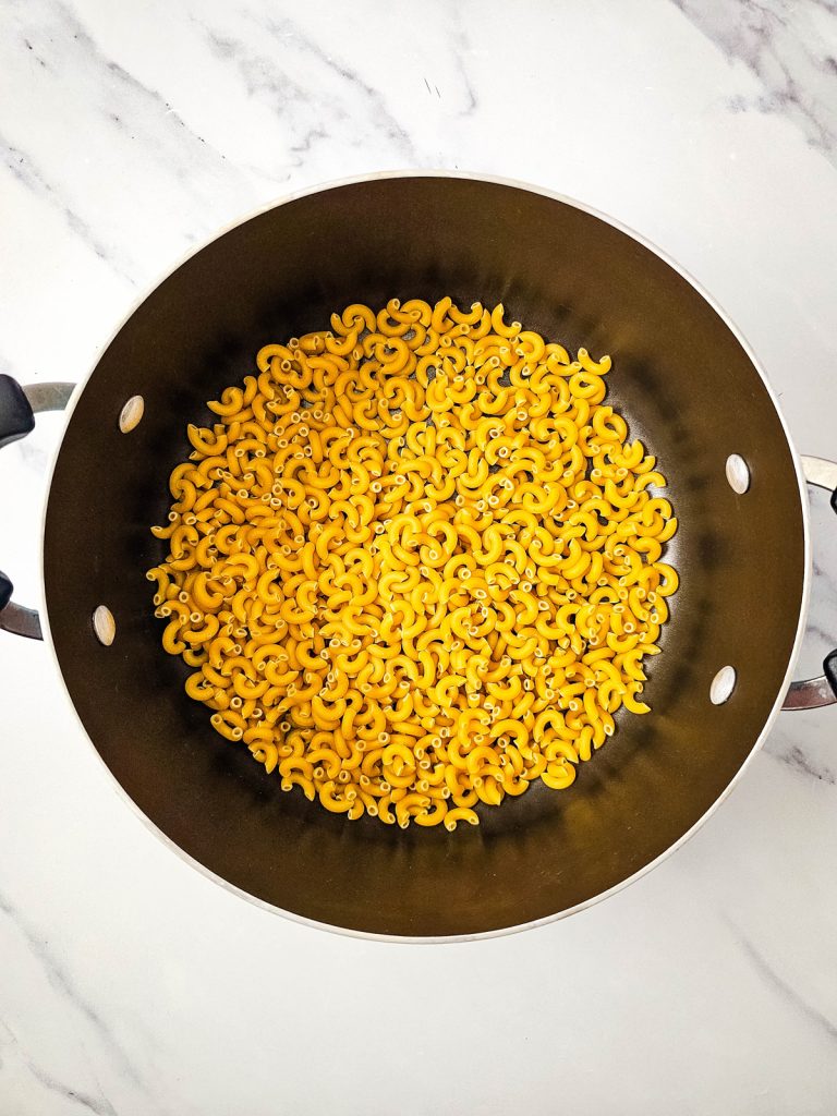 elbow macaroni in a pot