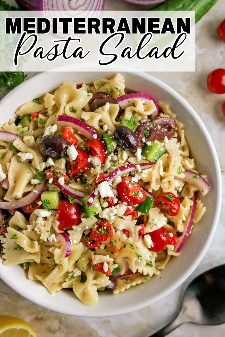 Mediterranean Pasta Salad with Feta, Olives, and Homemade Dressing