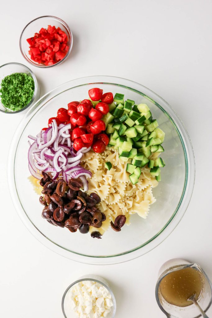 Add the prepared salad ingredients.