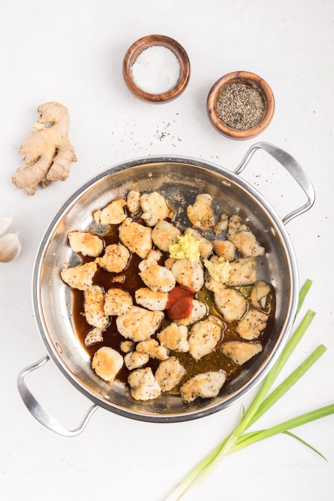 Combine sauce ingredients, then pour into the skillet.
